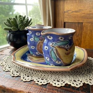 Studio Pottery Pear Sugar and Creamer Dish Set EUC